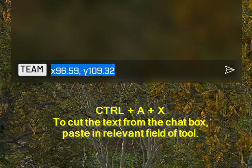 Team chat with coordinates selected