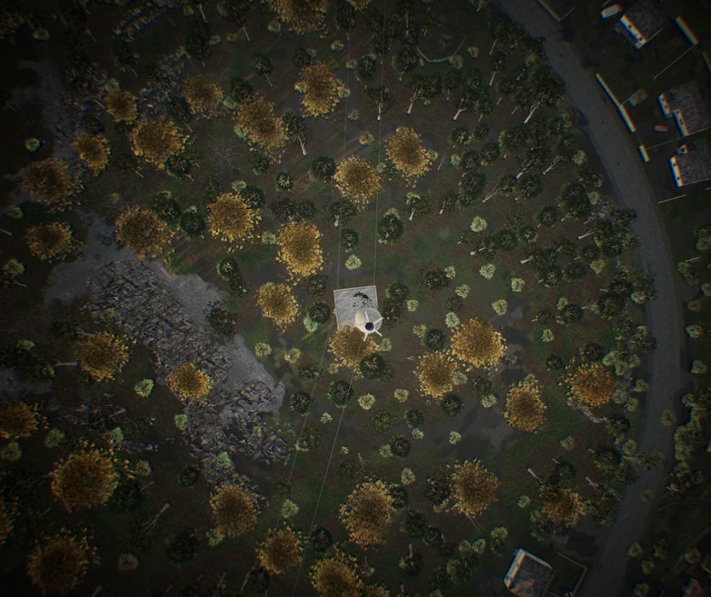 Aerial view of wooded target area